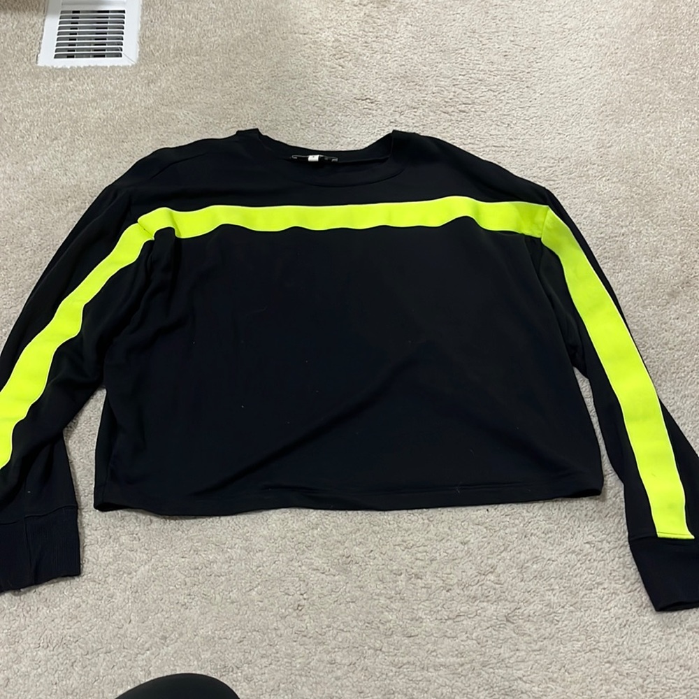 Express One Eleven Neon Stripe Crop Sweatshirt